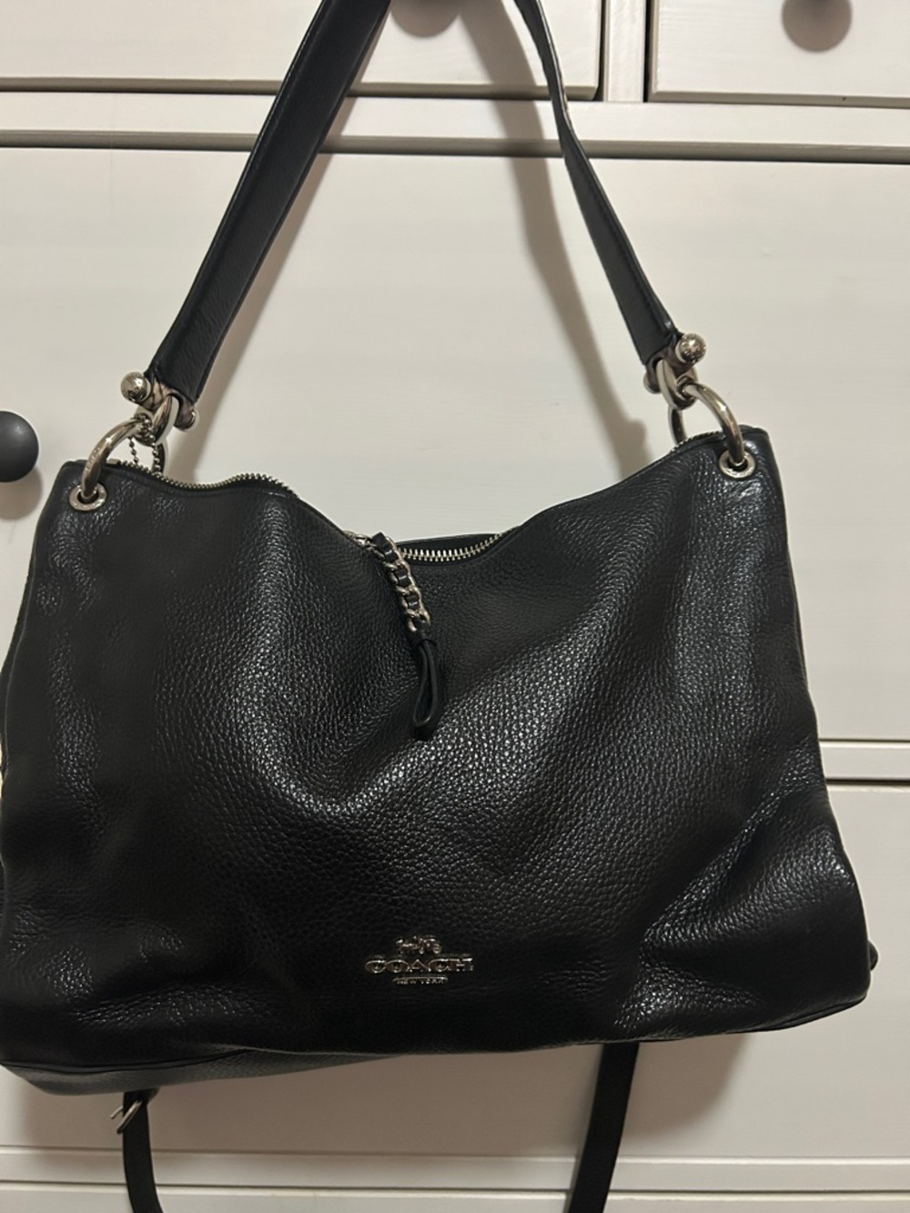 Coach Black Pebbled Leather Hobo Shoulder Bag with Silver Hardware